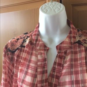 Red plaid and floral Sheer Shirt